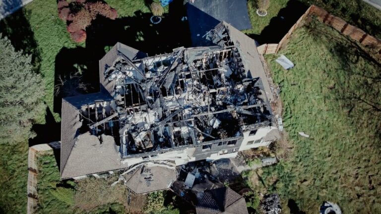 Toned,Photo,Burnt,House,With,Destroyed,Single,Roof,Of,Two