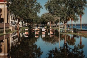 Flooded San Antonio commercial district during flash flood