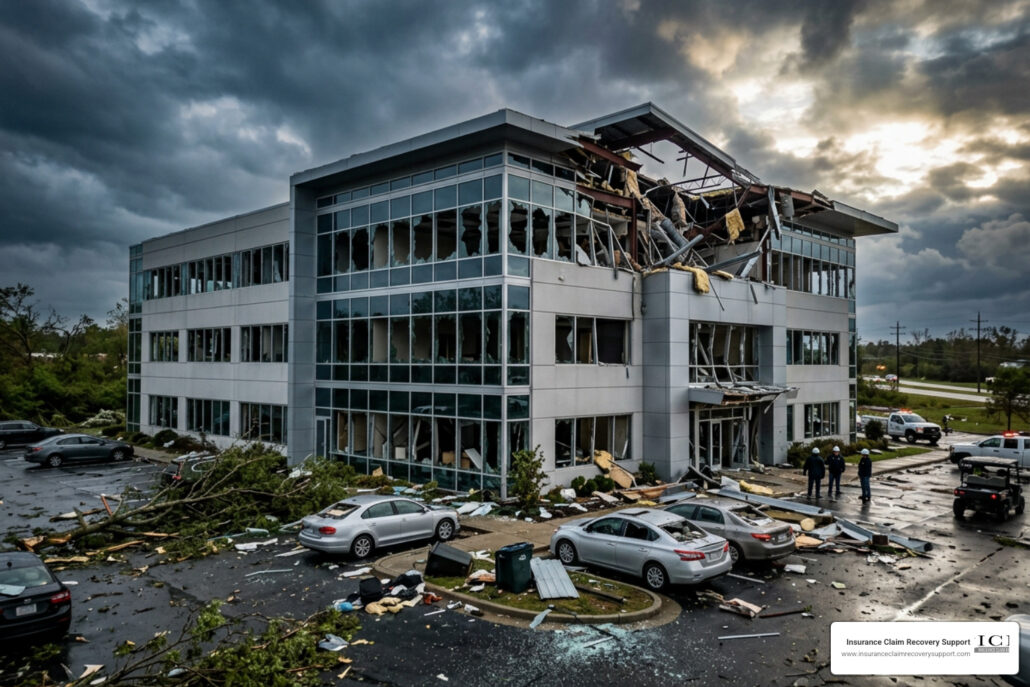 The Ultimate Commercial Property Storm Recovery Guide 4 Commercial storm damage to office building