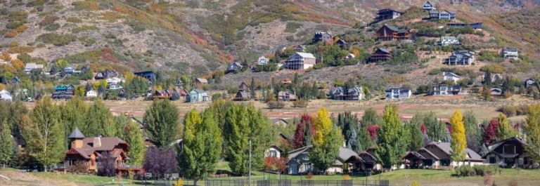 Homes and autumn trees in Heber Valley, Utah