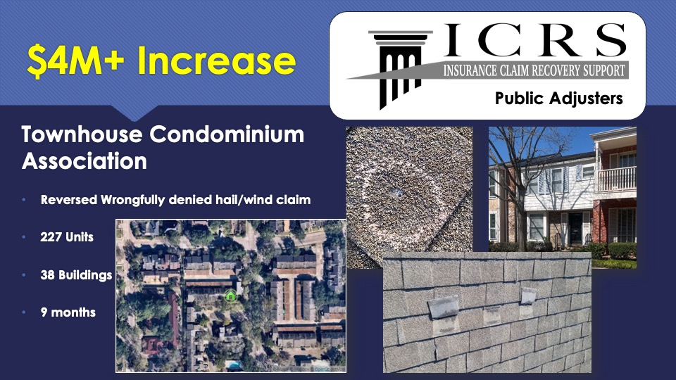 Claim Results 5 Tanglegrove townhouse community property image for the 227-unit hail and wind claim
